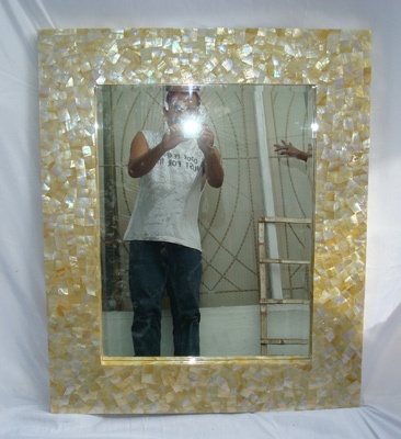 mirror frame from gold mop shell