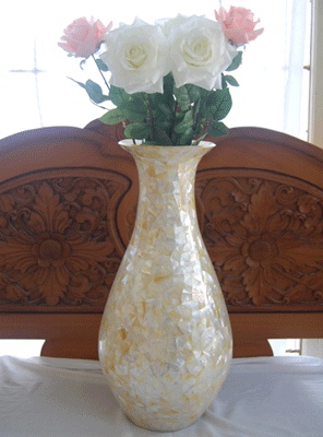gold mixed white mop shell vases