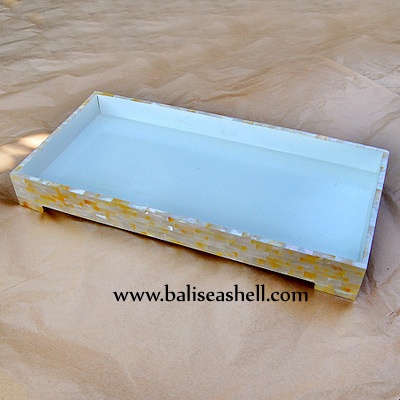 white and gold mop shell trey art