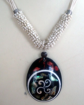 paua shell and red coral necklace