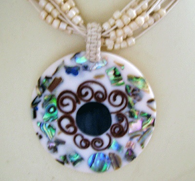 paua mosaic with black mop shell necklace