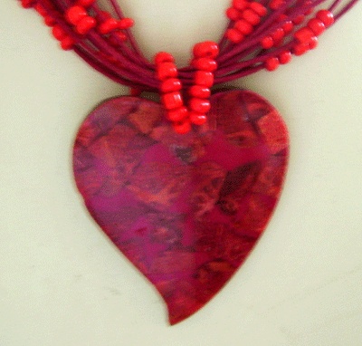 red coral mosaic necklace with bead