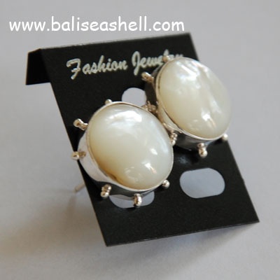 white mop silver earring