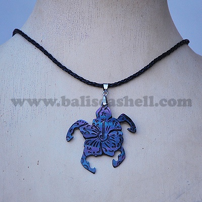 turtle and flower art necklace
