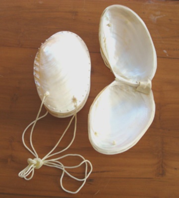 river shell box with string for art