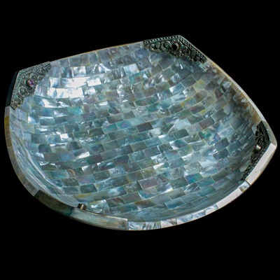 Bowl MOP Shell Silver Carving Exagon