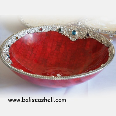 big bowl red coral art with silver