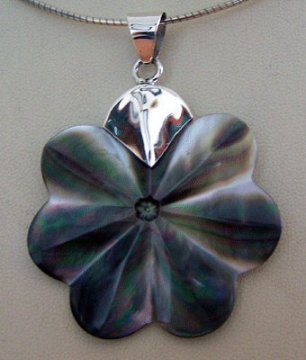 Shell Flower Carving With Silver