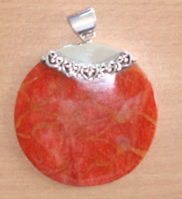 Red Coral Pendant With Silver