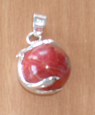 Red Coral Round Pendant Dolphin