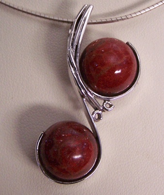Red Coral Bead With Silver Pendants
