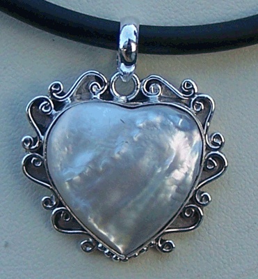 MOP Pendants With Silver Hearts
