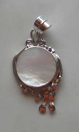 Pendant Silver Carved With Mop Shell