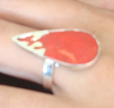 Shell Red Coral With Silver